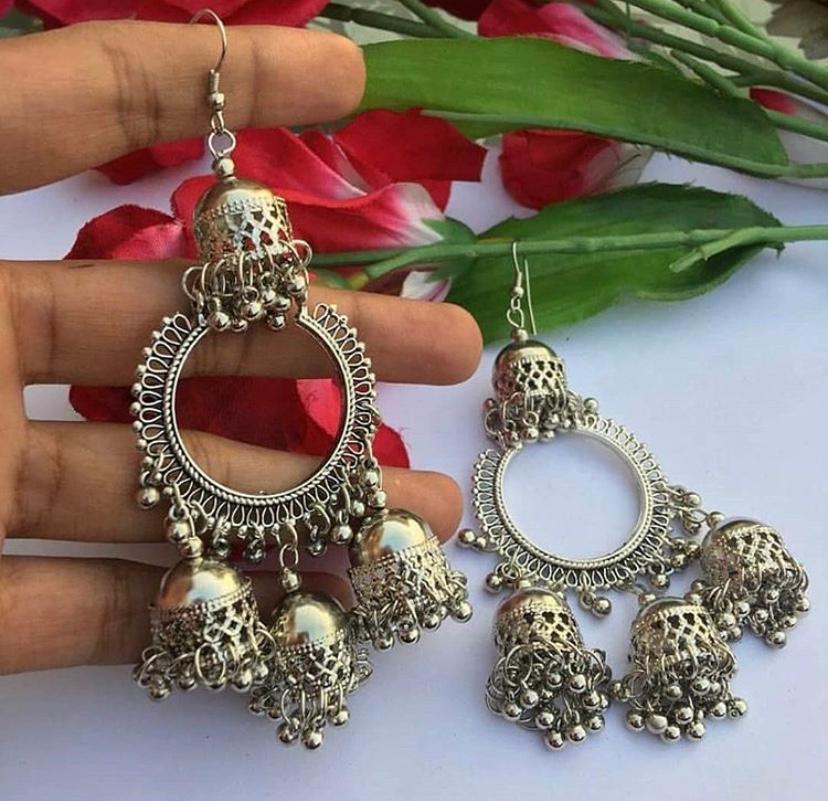 Art Deco Afghani Mirror Earrings, Oxidised Earrings, Mirror Jhumkas,indian  Jewelry, German Silver Earrings Free Shipping - Etsy